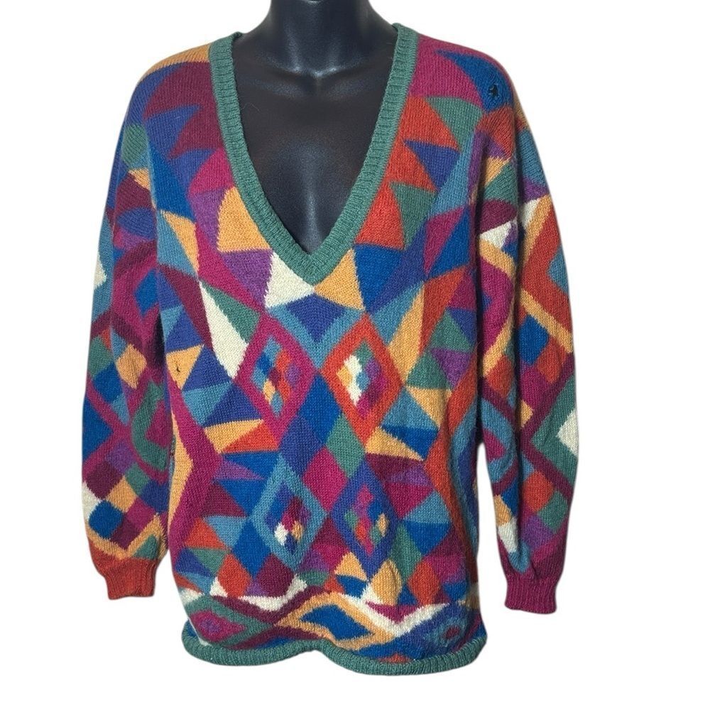 Peruvian connection women’s sweater medium vintage 1980s 100% alpaca colorblock